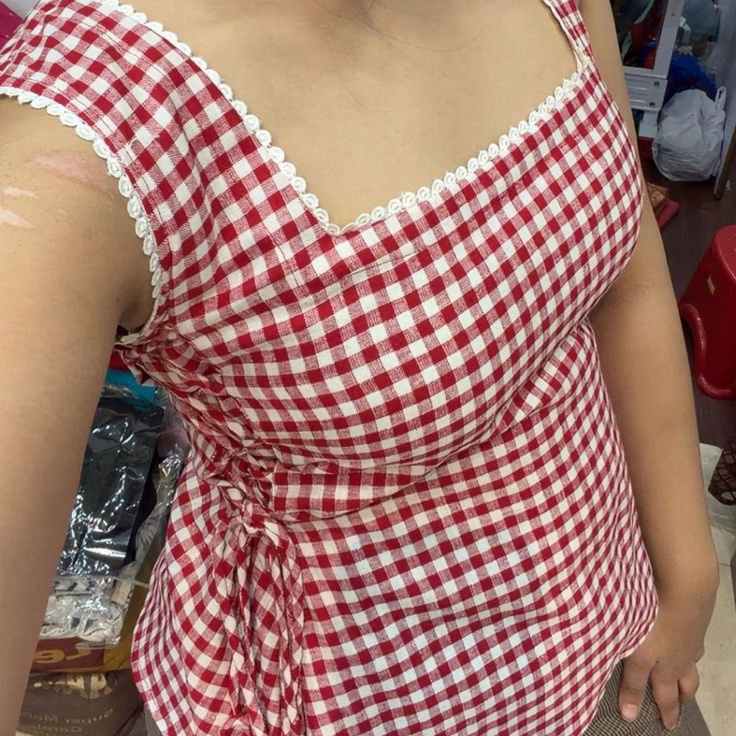 Red Gingham Peplum Top