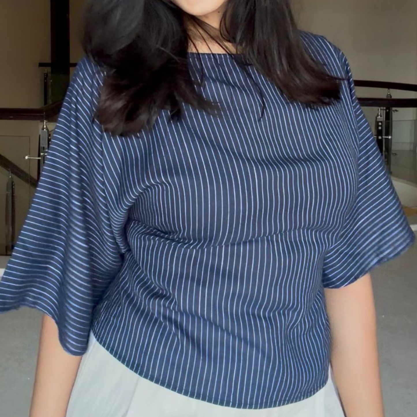 Navy Bat wing top