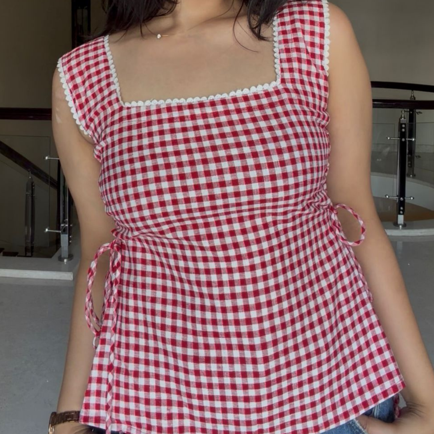 Red Gingham Peplum Top