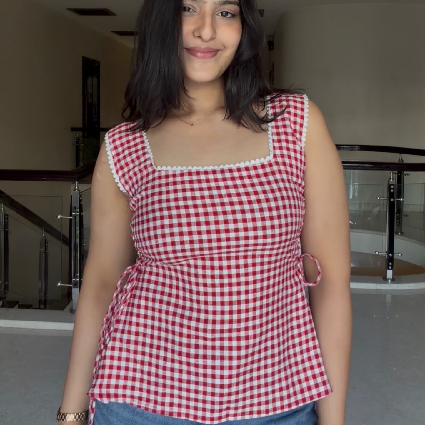 Red Gingham Peplum Top