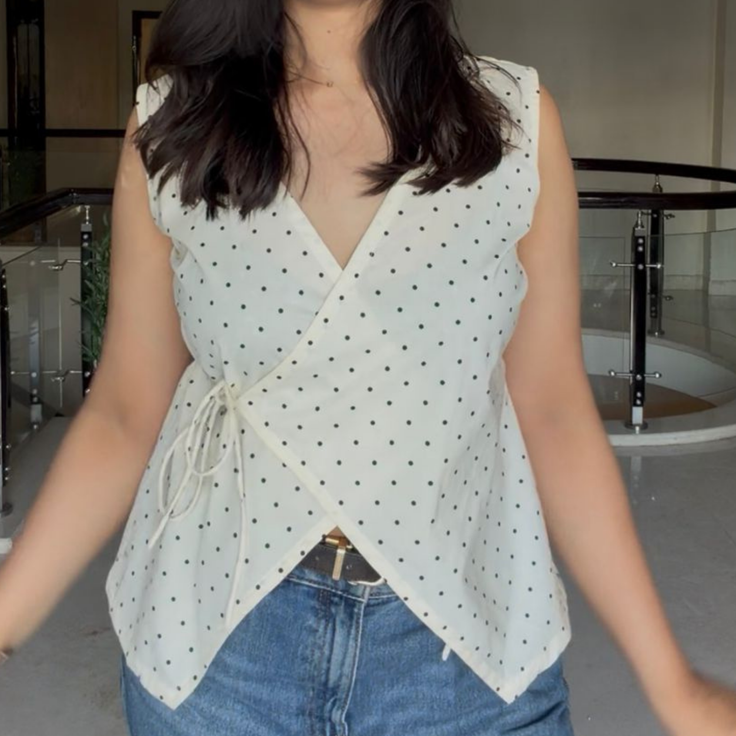 Polka dot wrap top
