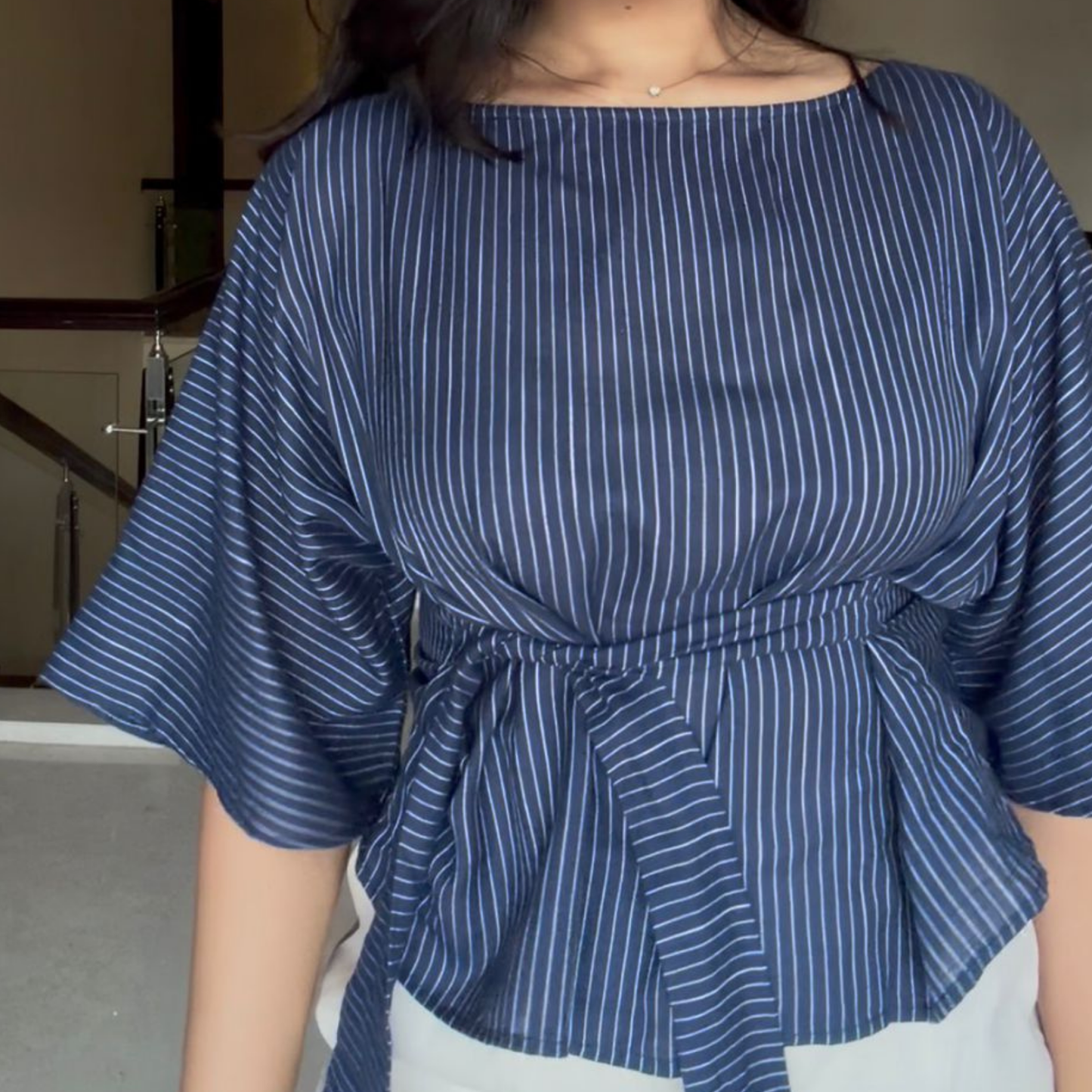 Navy Bat wing top